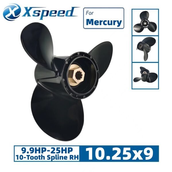 Mercury 10.25x9 Aluminum Propeller Replacement 3 Blade 10 Tooth RH 3" Gearcase 9.9-25HP Outboard Propeller OEM 48-19636A40