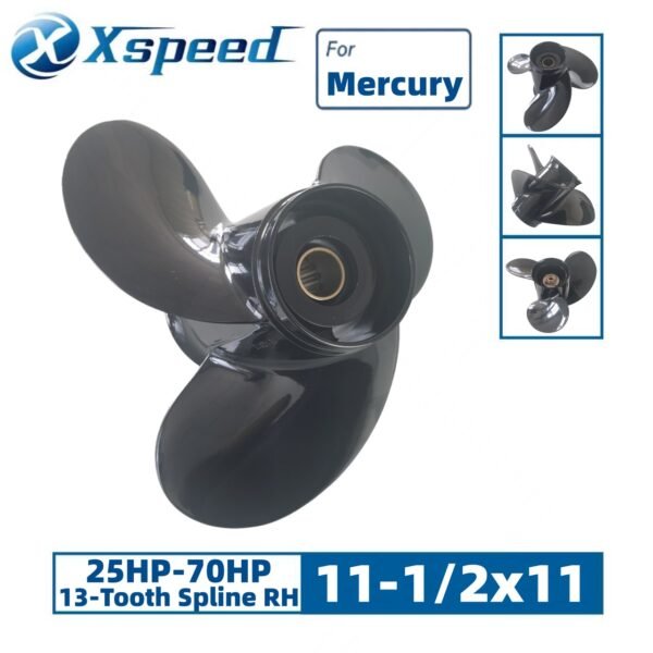 Mercury 11-1/2x11 Aluminum Propeller Replacement 3 Blade 13 Tooth RH 3-1/4" Gearcase 25-70HP Outboard Propeller