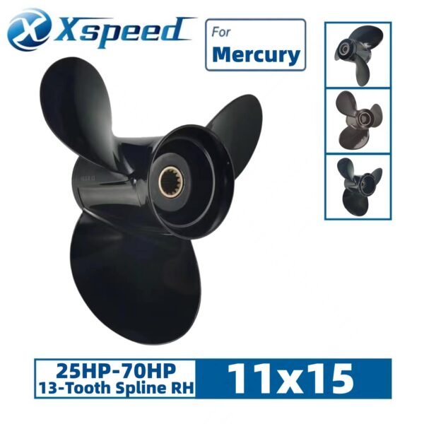 Mercury 11x15 Aluminum Propeller Replacement 3 Blade 13 Tooth RH 3-1/4" Gearcase 25-70HP Outboard Propeller