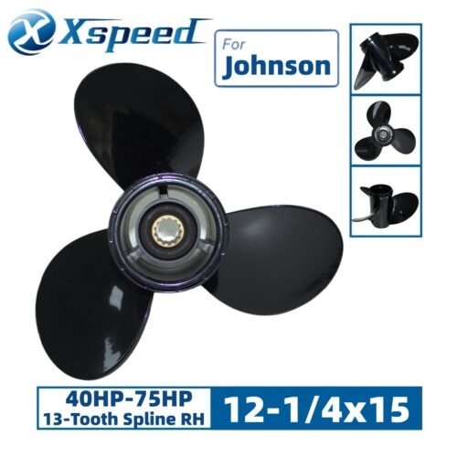 Johnson 12-1/4x15 Aluminum Propeller 3-Blade 13-Tooth RH 3-3/8" Gearcase 40-75HP - Front view