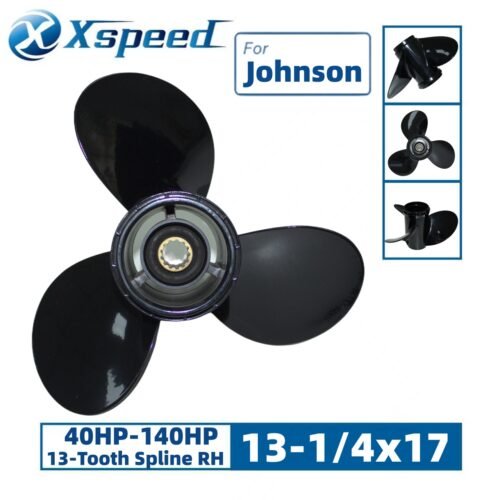 Johnson 13-1/4x17 Aluminum Propeller 3-Blade 13-Tooth RH 4-1/4" Gearcase 40-140HP - Front view