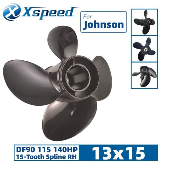 Johnson 13x15 Aluminum Propeller Replacement 4 Blade 15 Tooth RH 4-1/4" Gearcase DF90 115 140HP Outboard Propeller