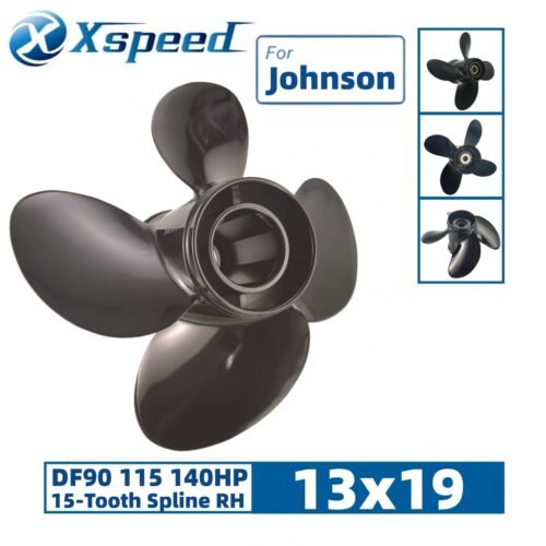 13X19 Johnson 13x19 Aluminum Propeller Replacement 4 Blade 15 Tooth RH 4-1/4" Gearcase DF90 115 140HP Outboard Propeller