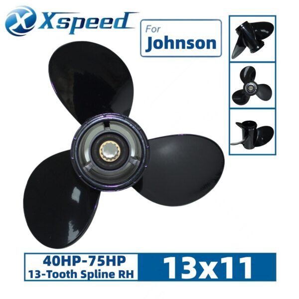 Johnson 13x11 Aluminum Propeller 3-Blade 13-Tooth RH 3-3/8" Gearcase 40-75HP - Front view