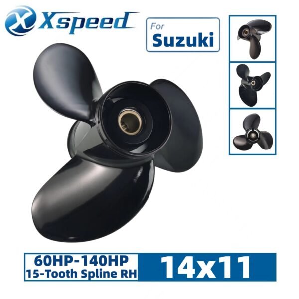 Suzuki 14x11 Aluminum Propeller Replacement 3 Blade 15 Tooth RH 4-1/4" Gearcase 60-140HP Outboard Propeller