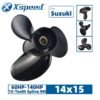 Suzuki 14x15 Aluminum Propeller Replacement 3 Blade 15 Tooth RH 4-1/4" Gearcase 60-140HP Outboard Propeller