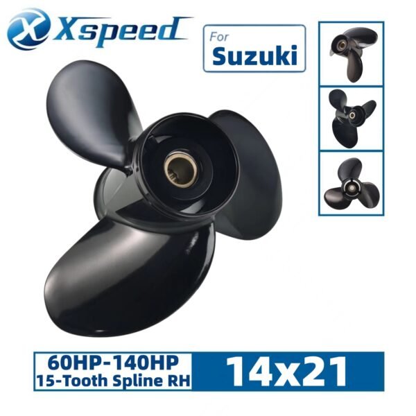 Suzuki 14x21 Aluminum Propeller Replacement 3 Blade 15 Tooth RH 4-1/4" Gearcase 60-140HP Outboard Propeller