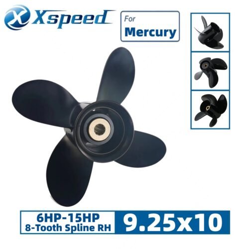 9.25x10 Mercury 9.25x10 Aluminum Propeller Replacement 4 Blade 8 Tooth RH 2-1/2" Gearcase 6-15HP Outboard Propeller