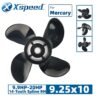 Mercury 9.25x10 Aluminum Propeller Replacement 4 Blade 14 Tooth RH 2-1/2" Gearcase 9.9-20HP Outboard Propeller