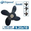 Suzuki 9.25x10 Aluminum Propeller Replacement 4 Blade 10 Tooth RH 2-1/2" Gearcase 8-20HP Outboard Propeller