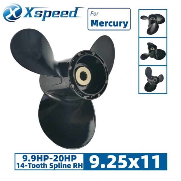 Mercury 9.25x11 Aluminum Propeller Replacement 3 Blade 14 Tooth RH 2-1/2" Gearcase 9.9-20HP Outboard Propeller