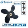 Suzuki 9.25x11 Aluminum Propeller Replacement 4 Blade 10 Tooth RH 2-1/2" Gearcase 8-20HP Outboard Propeller