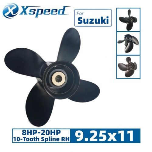 Suzuki 9.25x11 Aluminum Propeller Replacement 4 Blade 10 Tooth RH 2-1/2" Gearcase 8-20HP Outboard Propeller