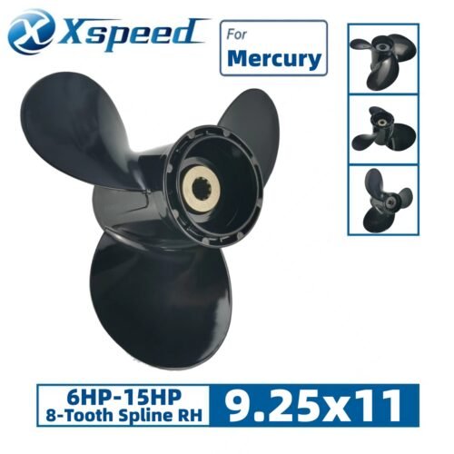 9.25x11 Mercury 9.25x11 Aluminum Propeller Replacement 3 Blade 8 Tooth RH 2-1/2" Gearcase 6-15HP Outboard Propeller