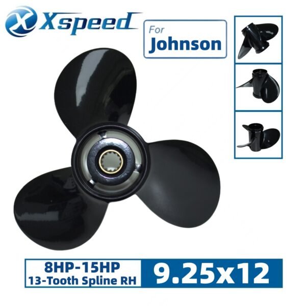 Johnson 9.25x12 Aluminum Propeller Replacement 3 Blade 13 Tooth RH 2-1/2" Gearcase 8-15HP Outboard Propeller