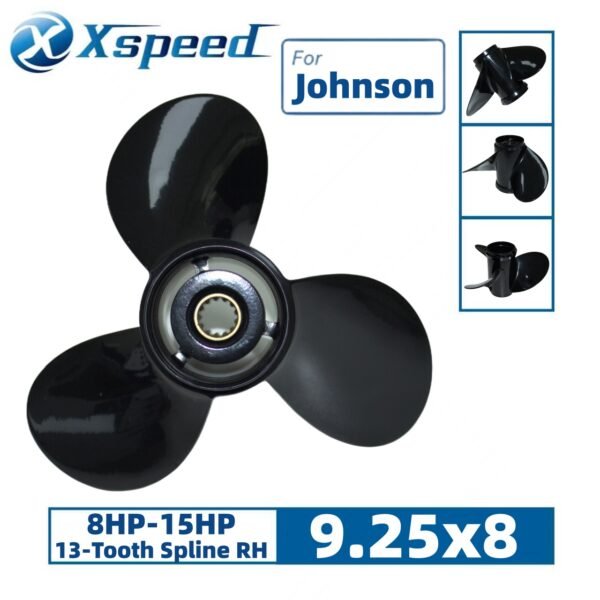 Johnson 9.25x8 Aluminum Propeller Replacement 3 Blade 13 Tooth RH 2-1/2" Gearcase 8-15HP Outboard Propeller OEM 763457