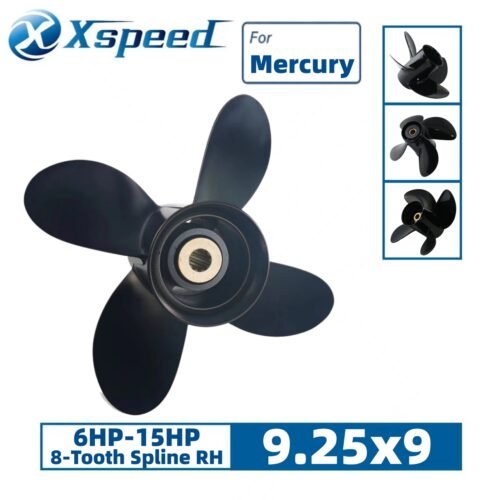 9.25x9 Mercury 9.25x9 Aluminum Propeller Replacement 4 Blade 8 Tooth RH 2-1/2" Gearcase 6-15HP Outboard Propeller