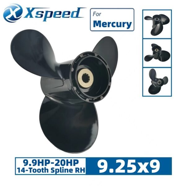 Mercury 9.25x9 Aluminum Propeller Replacement 3 Blade 14 Tooth RH 2-1/2" Gearcase 9.9-20HP Outboard Propeller