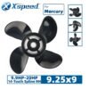 Mercury 9.25x9 Aluminum Propeller Replacement 4 Blade 14 Tooth RH 2-1/2" Gearcase 9.9-20HP Outboard Propeller
