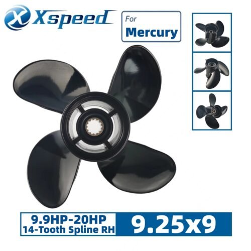Mercury 9.25x9 Aluminum Propeller Replacement 4 Blade 14 Tooth RH 2-1/2" Gearcase 9.9-20HP Outboard Propeller