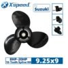 Suzuki 9.25x9 Aluminum Propeller Replacement 3 Blade 10 Tooth RH 2-1/2" Gearcase 8-20HP Outboard Propeller OEM 58100-93763-019