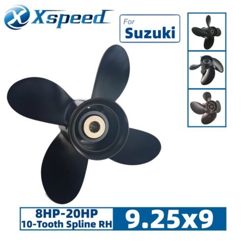 Suzuki 9.25x9 Aluminum Propeller Replacement 4 Blade 10 Tooth RH 2-1/2" Gearcase 8-20HP Outboard Propeller