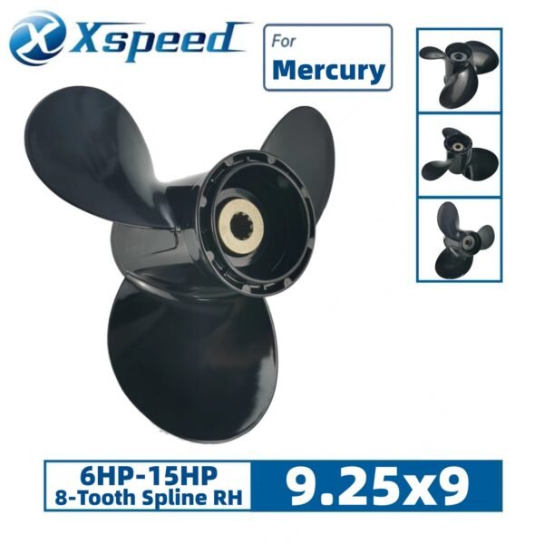 Mercury 9.25x9 Aluminum Propeller Replacement 3 Blade 8 Tooth RH 2-1/2" Gearcase 6-15HP Outboard Propeller OEM 48-828156A12