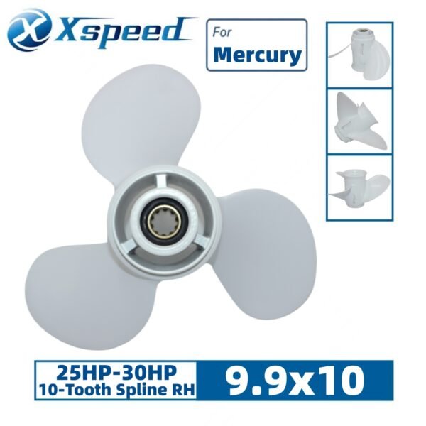Mercury 9.9x10 Aluminum Propeller Replacement 3 Blade 10 Tooth RH 3" Gearcase 25-30HP Outboard Propeller
