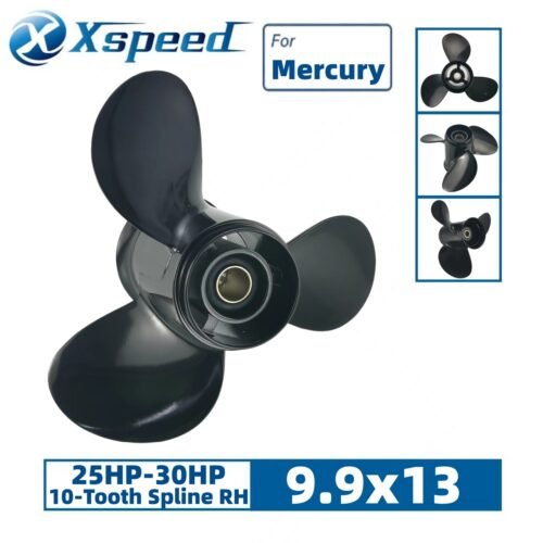 9.9x13 Mercury 9.9x13 Aluminum Propeller Replacement 3 Blade 10 Tooth RH 3" Gearcase 25-30HP Outboard Propeller