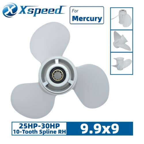 9.9x9 Mercury 9.9x9 Aluminum Propeller Replacement 3 Blade 10 Tooth RH 3" Gearcase 25-30HP Outboard Propeller