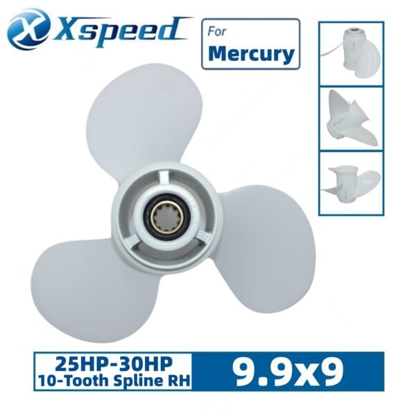 Mercury 9.9x9 Aluminum Propeller Replacement 3 Blade 10 Tooth RH 3" Gearcase 25-30HP Outboard Propeller