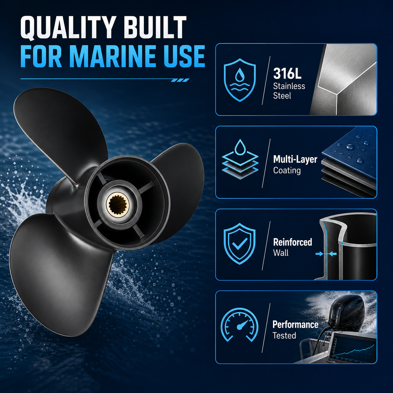 Xspeed Yamaha 150-300HP stainless steel propeller - Size & Rotation Check