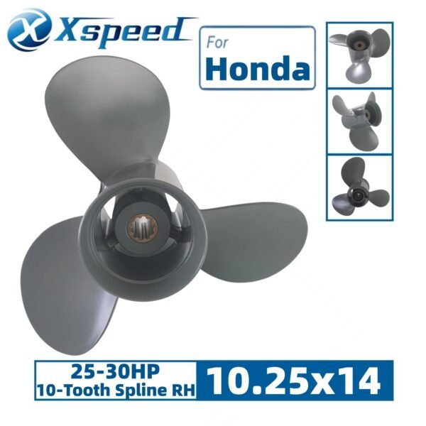 Honda 10.25x14 Aluminum Propeller Replacement 3 Blade 10 Tooth RH 3" Gearcase 25-30HP Outboard Propeller