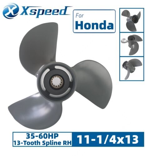11 1-4x13 Honda 11-1/4x13 Aluminum Propeller Replacement 3 Blade 13 Tooth RH 3-1/4" Gearcase 35-60HP Outboard Propeller