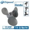 11 3-8x14 Honda 11-3/8x14 Aluminum Propeller Replacement 3 Blade 13 Tooth RH 3-1/4" Gearcase 35-60HP Outboard Propeller