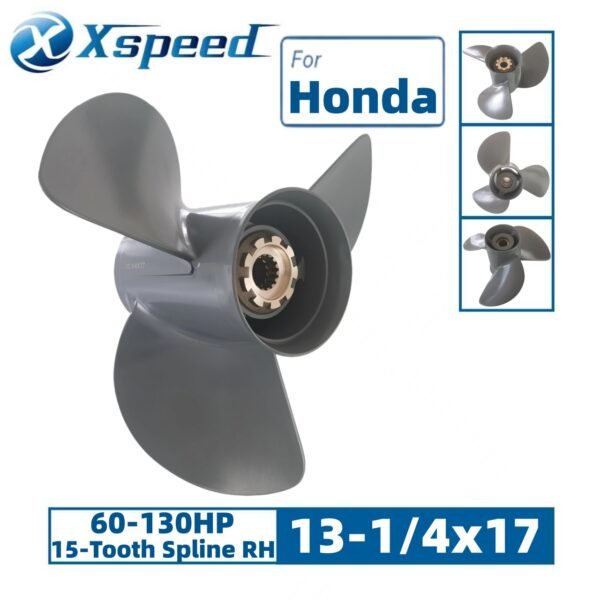 13 1-4x17 R Honda 13-1/4x17 Aluminum Propeller Replacement 3 Blade 15 Tooth RH 4-1/4" Gearcase 60-130HP Outboard Propeller