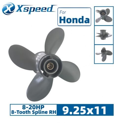 Honda 9.25x11 Aluminum Propeller Replacement 4 Blade 8 Tooth RH 2-1/2" Gearcase 8-20HP Outboard Propeller