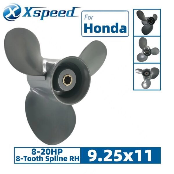 Honda 9.25x11 Aluminum Propeller Replacement 3 Blade 8 Tooth RH 2-1/2" Gearcase 8-20HP Outboard Propeller