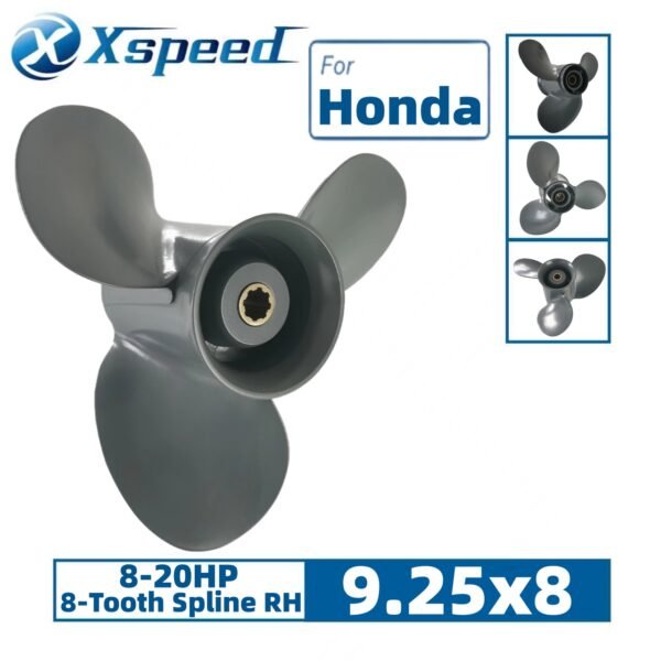 9.25x8 Honda 9.25x8 Aluminum Propeller Replacement 3 Blade 8 Tooth RH 2-1/2" Gearcase 8-20HP Outboard Propeller OEM 58130-ZV4-008AH