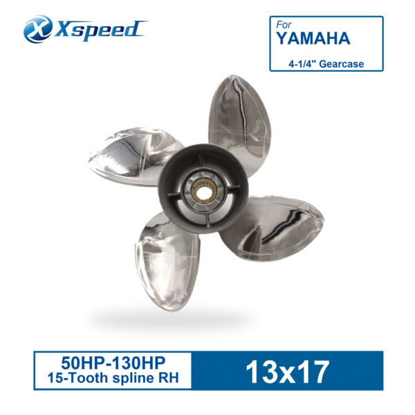 Yamaha 13x17 Stainless Steel Propeller Replacement 4 Blade 15 Tooth RH 50-130HP Outboard Propeller OEM 688-45930-02-00