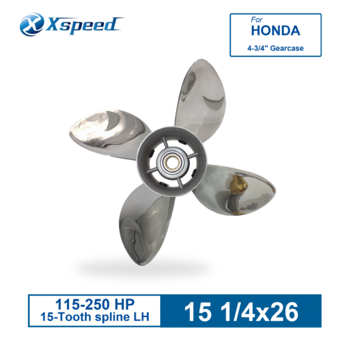 15 1/4x26 Stainless Steel Propeller for Honda Replacement 4 Blade 15 Tooth LH 115-250HP Outboard Propeller