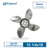 15 1/4x18 Stainless Steel Propeller for Honda Replacement for OEM 58334-ZY3-B18CL 4 Blade 15 Tooth LH 350HP Outboard Propeller
