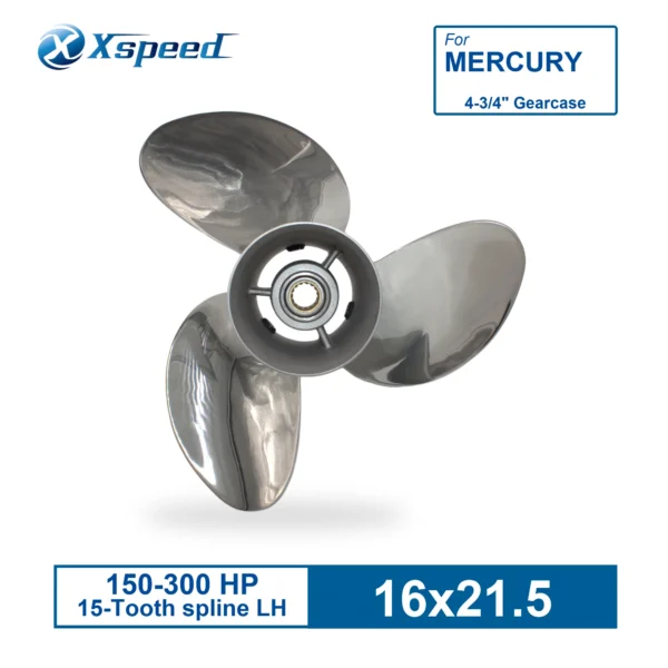 H4d25341591a7433a891e2d83055b81a4i.webp Mercury 16x21.5 Stainless Steel Propeller Replacement with Hub Kit 3 Blade 15 Tooth LH 150-300HP Outboard Propeller