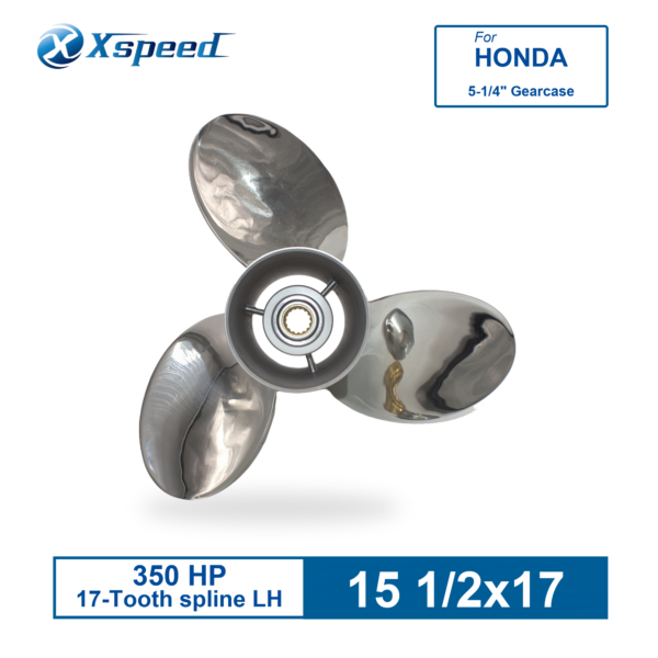 15 1/2x17 Stainless Steel Propeller for Honda Replacement for OEM 58133-ZY3-B17LX 3 Blade 15 Tooth LH 350HP Outboard Propeller