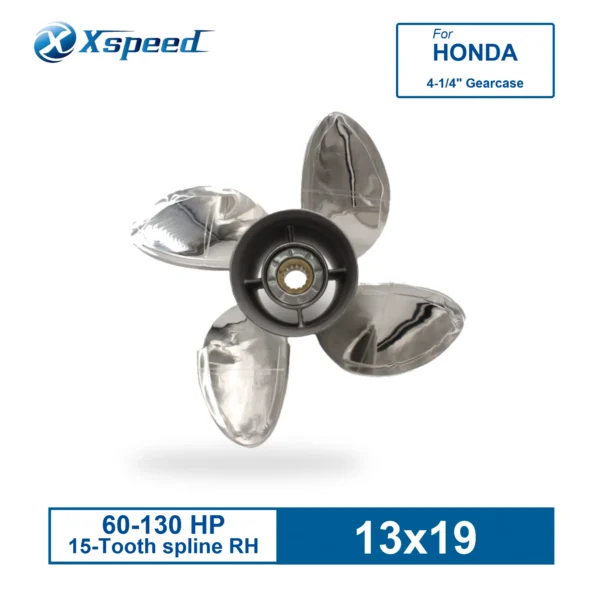ICSDR-130F19OL-HON-1 13x19 Stainless Steel Propeller for Honda Replacement for OEM 58134-ZW1-A19HR 4 Blade 15 Tooth RH 60-130HP Outboard Propeller