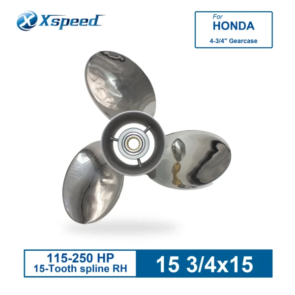 15 3/4x15 Stainless Steel Propeller for Honda Replacement 3 Blade 15 Tooth RH 115-250HP Outboard Propeller