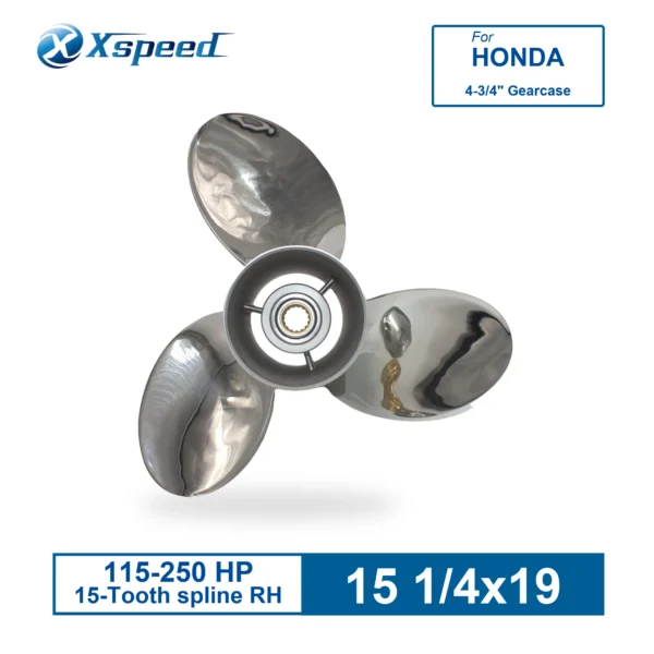 15 1/4x19 Stainless Steel Propeller for Honda Replacement 3 Blade 15 Tooth RH 115-250HP Outboard Propeller