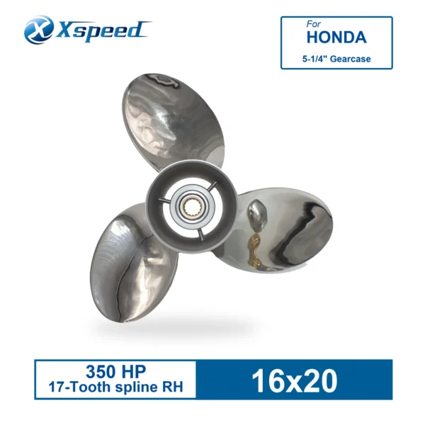 ICSER-160-20OS-HON-EPLUS-1 16x20 Stainless Steel Propeller for Honda Replacement 3 Blade 15 Tooth RH 350HP Outboard Propeller