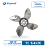 ICSER-153F26OL-HON-EPLUS-1 15 1/4x26 Stainless Steel Propeller for Honda Replacement 4 Blade 15 Tooth RH 350HP Outboard Propeller
