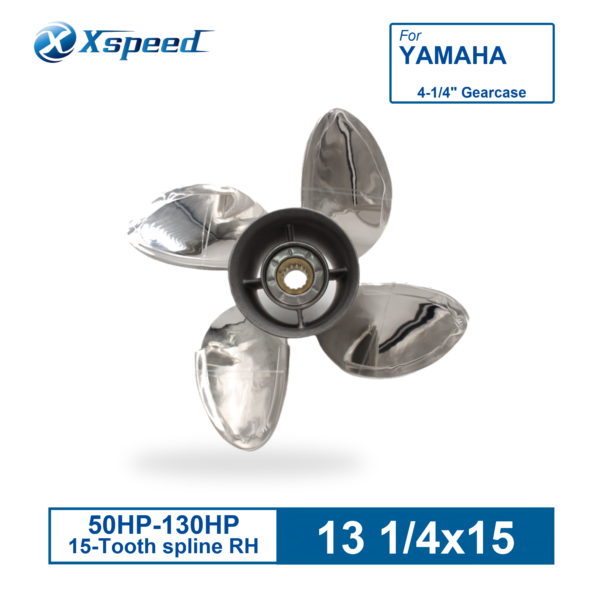 Yamaha 13 1/4x15 Stainless Steel Propeller Replacement 4 Blade 15 Tooth RH 50-130HP Outboard Propeller OEM MAR-13215-TR-D0